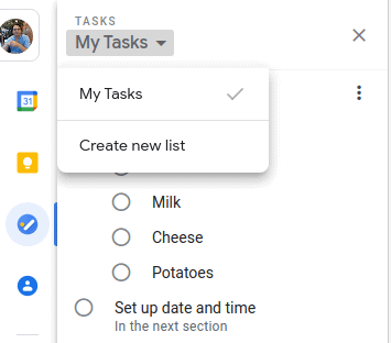 google tasks new list