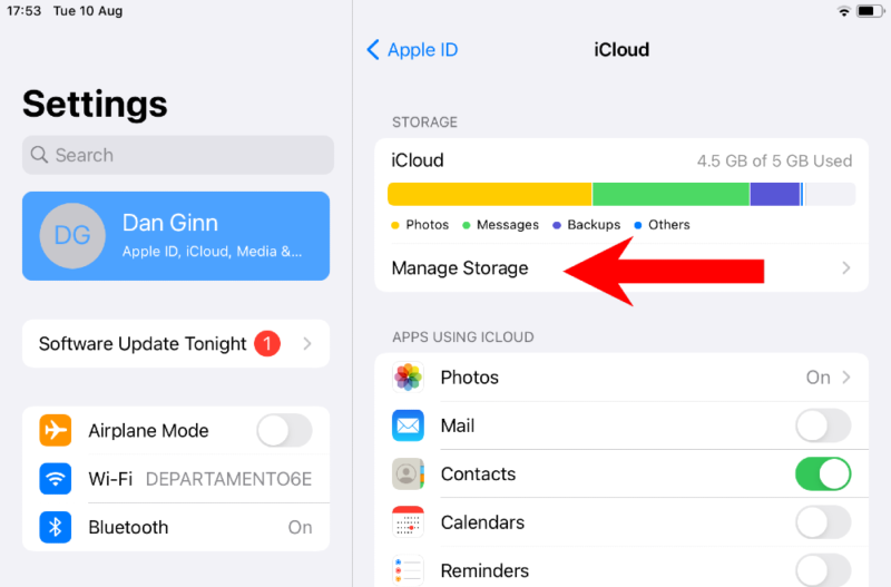 manage storage on ipad