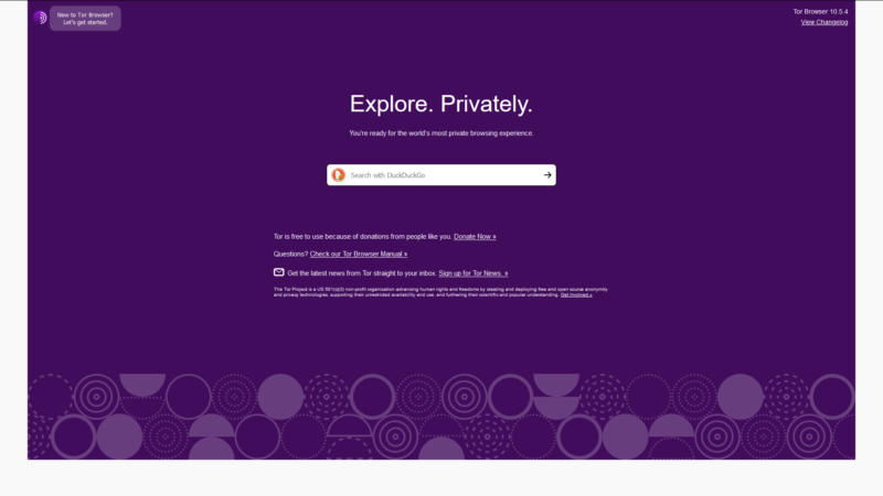 tor browser front page