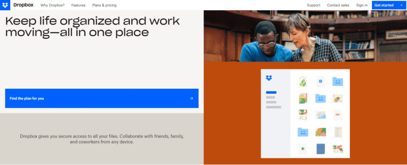Dropbox homepage 2021
