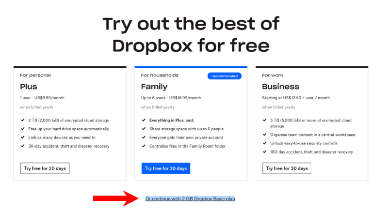 dropbox free account