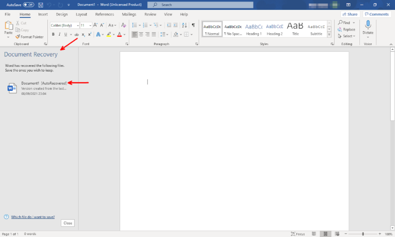 recover word document autorecover find the file