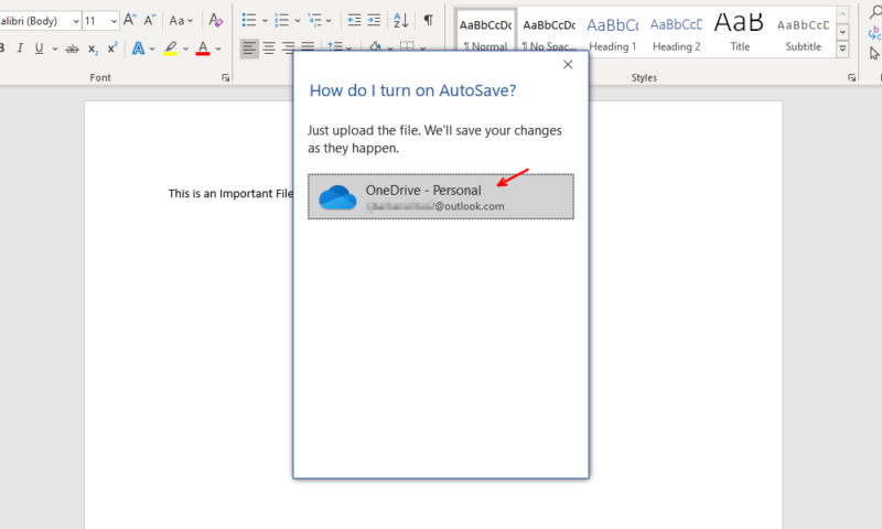 recover word document autosave select account