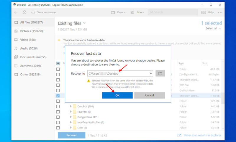 recover word document third party choose a save location