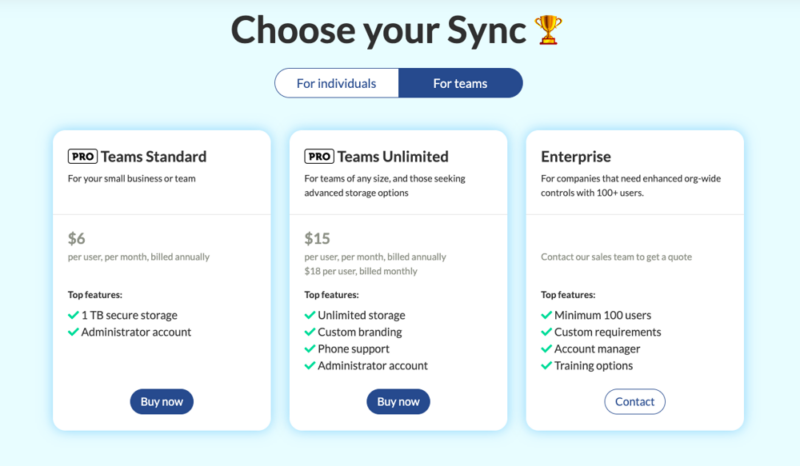 sync team pricing