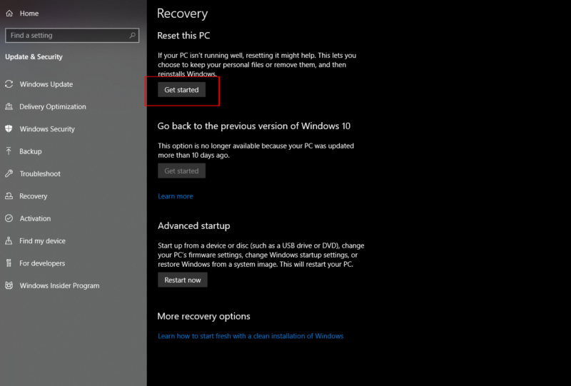 windows recovery