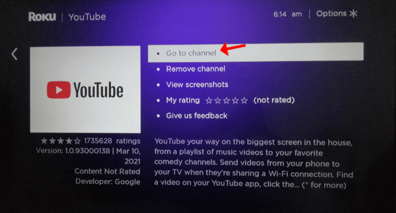google play on roku go to channel