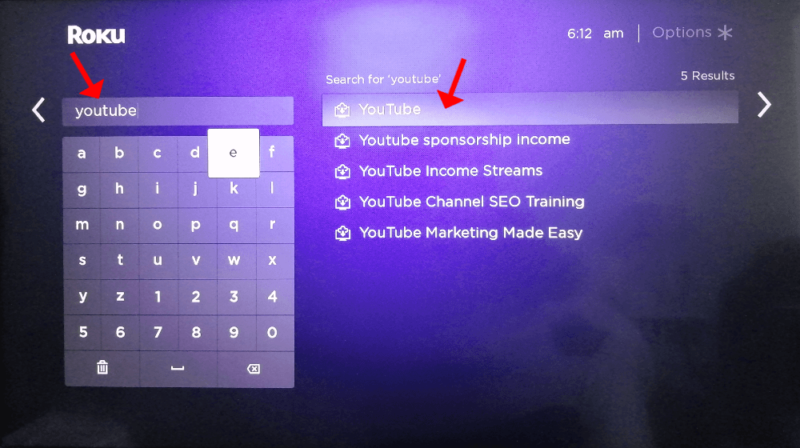 google play on roku search youtube