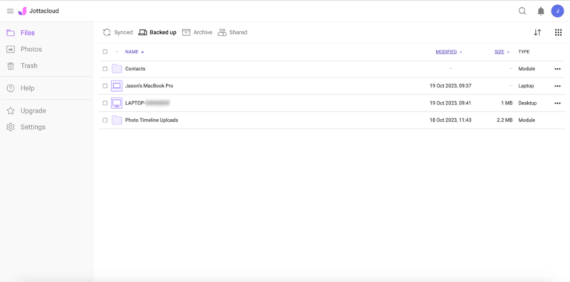 jottacloud backup information