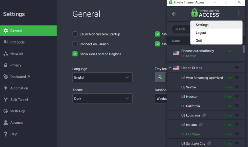 pia setting selection