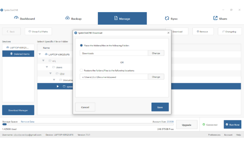 spideroak restoring files