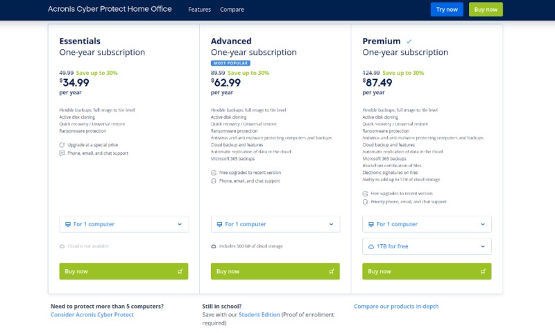 acronis review home pricing