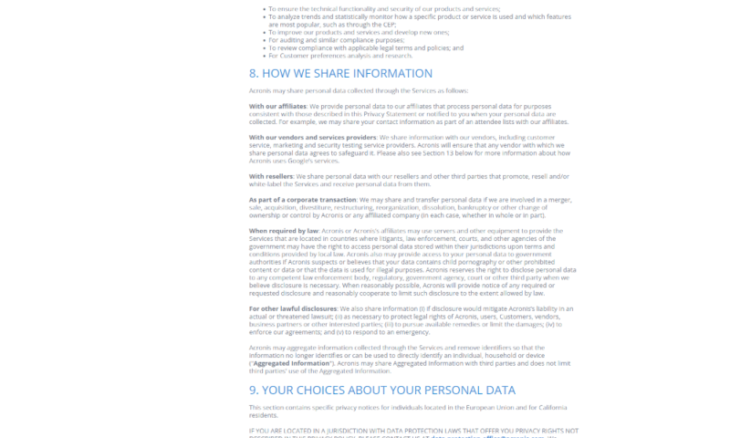 acronis review privacy policy