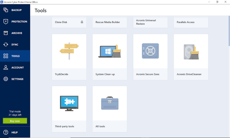 acronis review tools tab