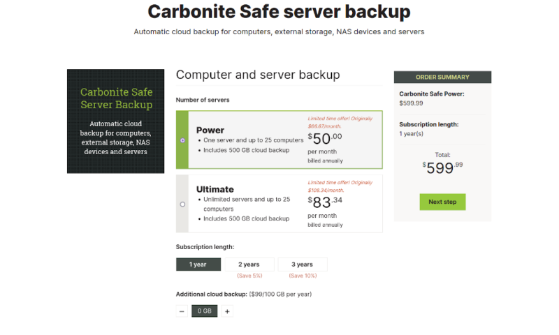 carbonite review server pricing