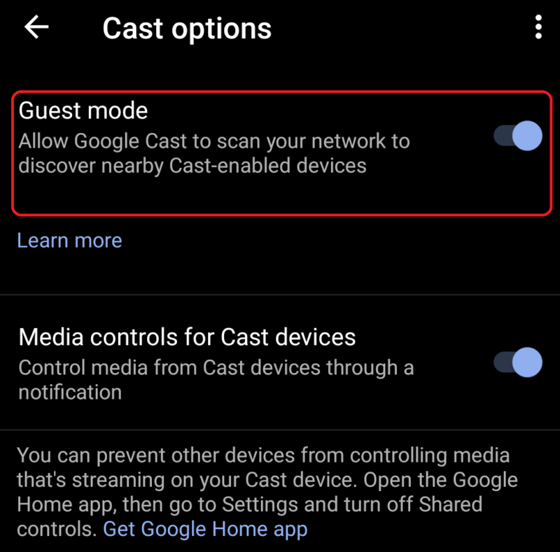 chromecast guest mode android settings
