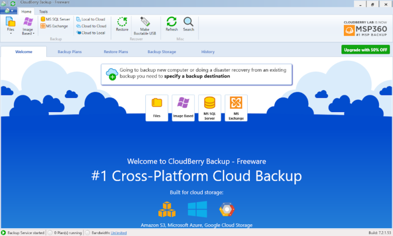 cloudberry backup welcome tab