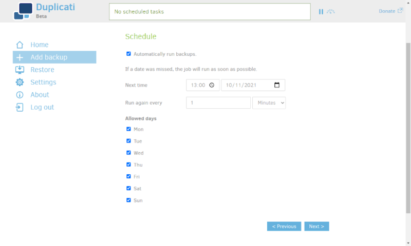 duplicati review continuous schedule