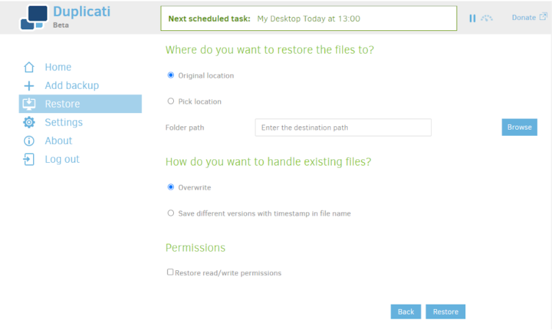 duplicati review recovery steps destination