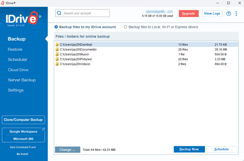 idrive desktop backup