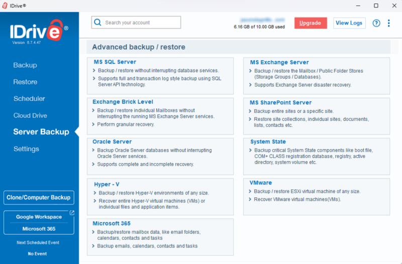 idrive desktop server backup