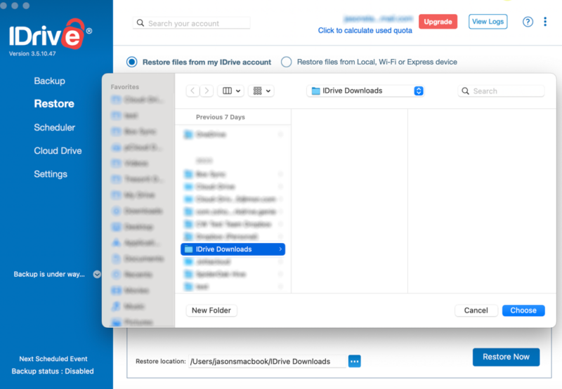 idrive restore location