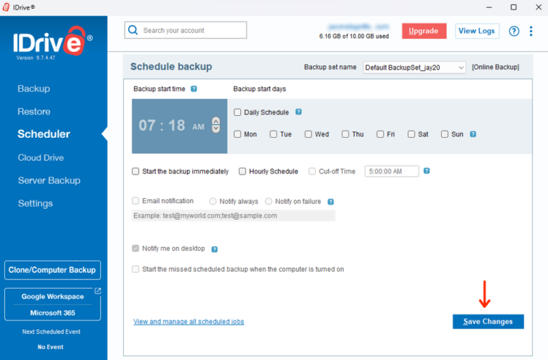 idrive schedule options