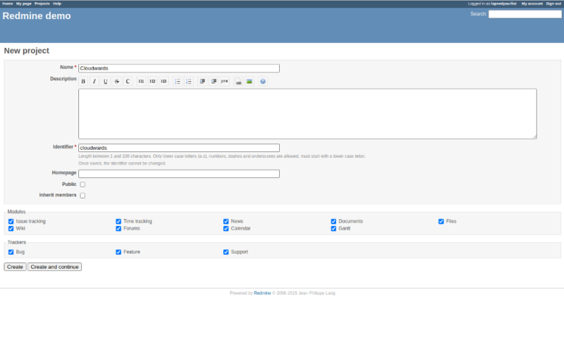 redmine new project