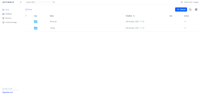 internxt web interface