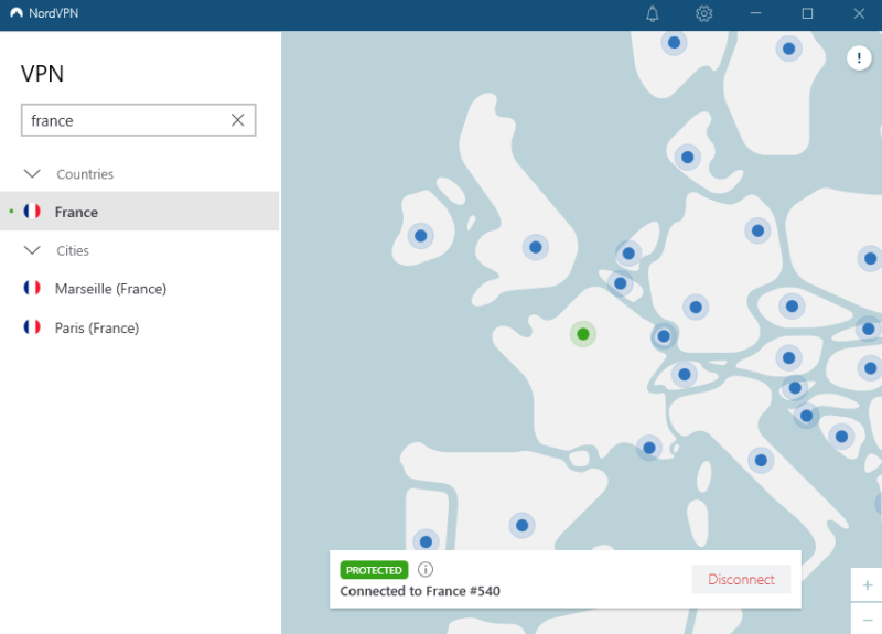 nordvpn france connected