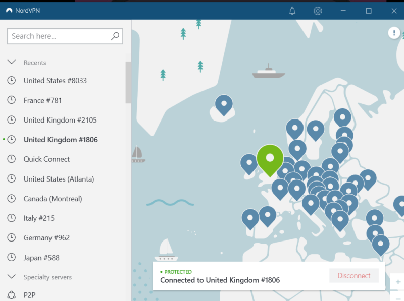 nordvpn in app