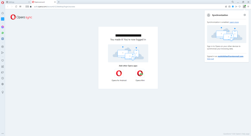 opera sync browser
