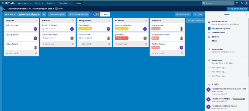 trello project management board