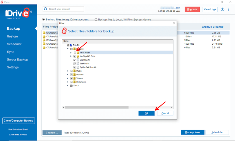 fix idrive change the backup