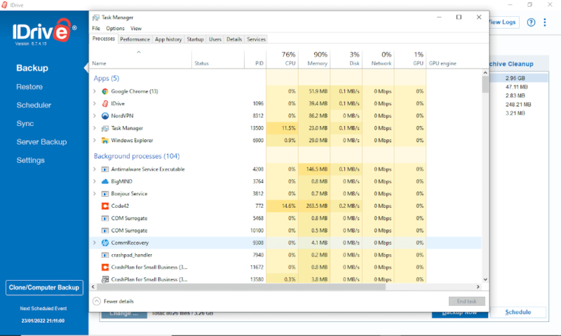 fix idrive open task manager