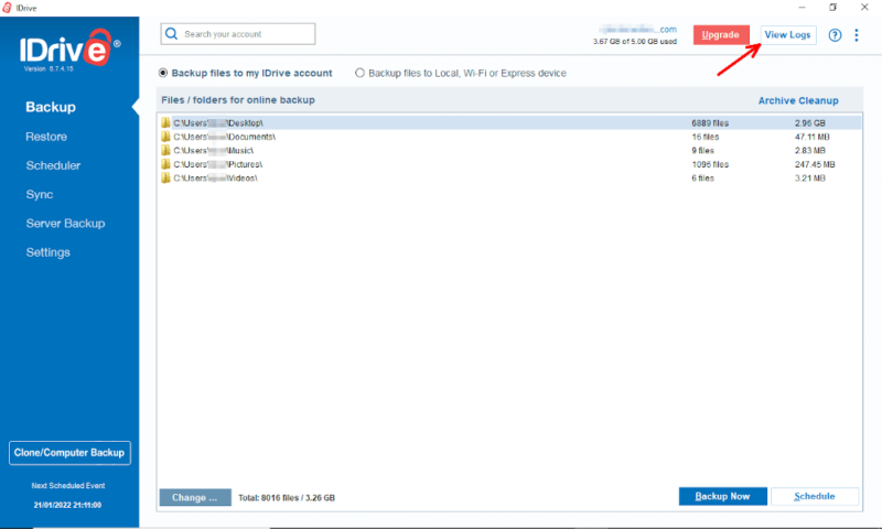 fix idrive view logs