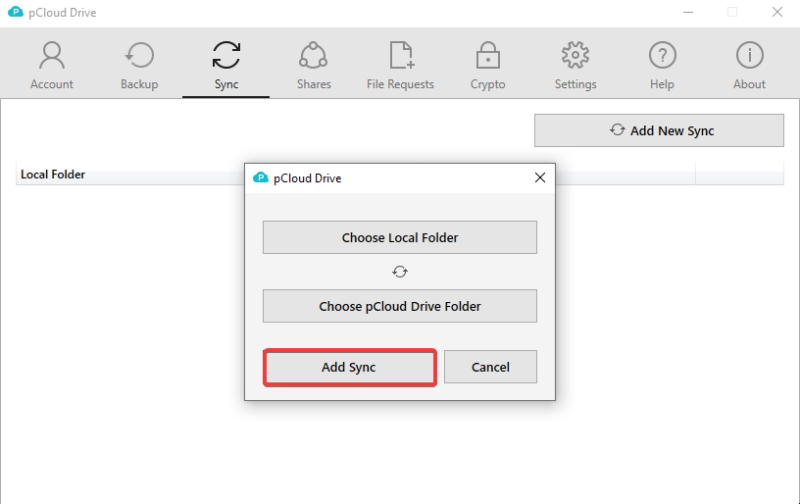 pcloud add sync option