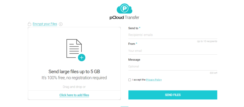 pcloud transfer page