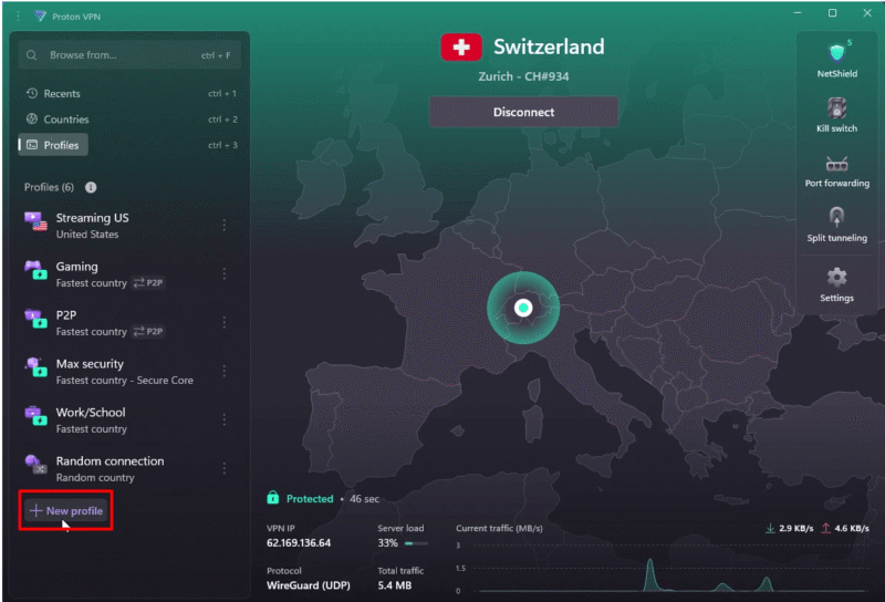 VPN Switzerland server with low latency for seamless gaming and streaming experiences.