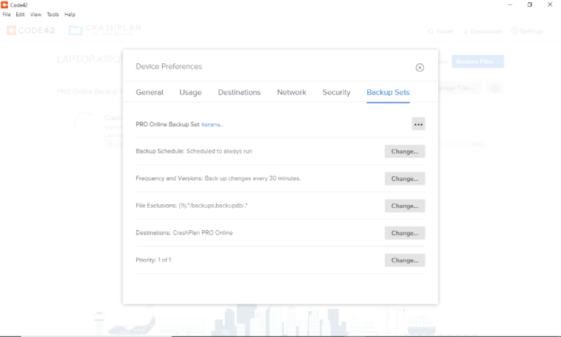 review crashplan backup settings