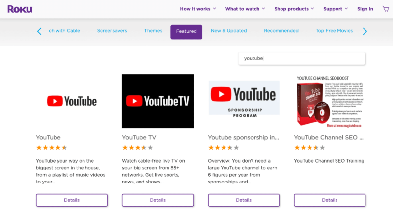 youtube tv on roku channel store