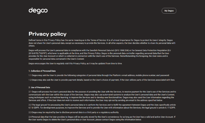 degoo review privacy policy