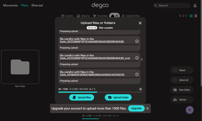 degoo review upload list