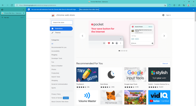 chrome web store edge