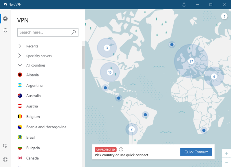 nordvpn home screen