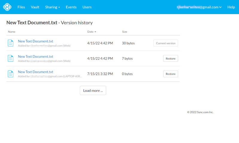 versioning backup sync extended history