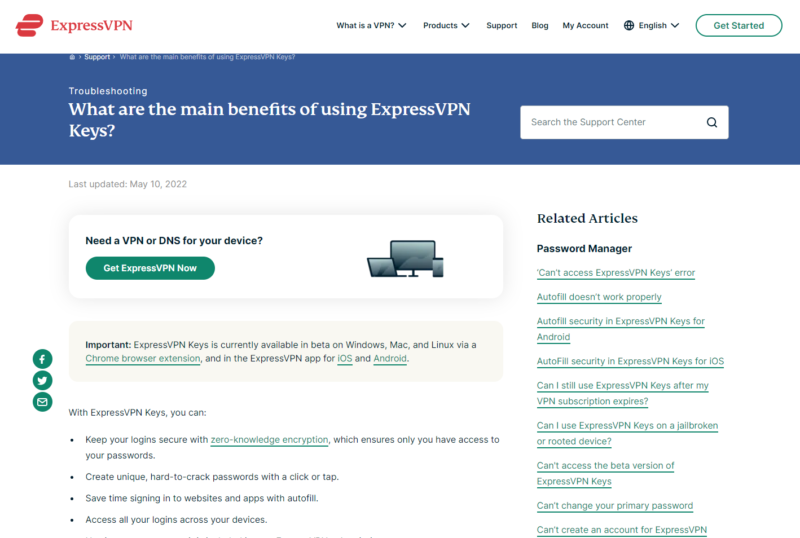 ExpressVPN Keys Support