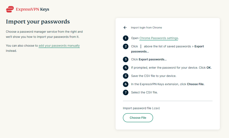 ExpressVPN Keys import Passwords instructions
