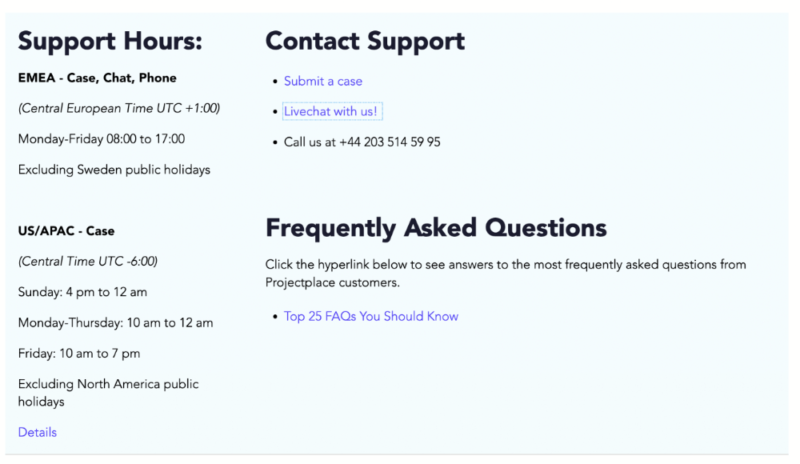 Projectplace Customer support