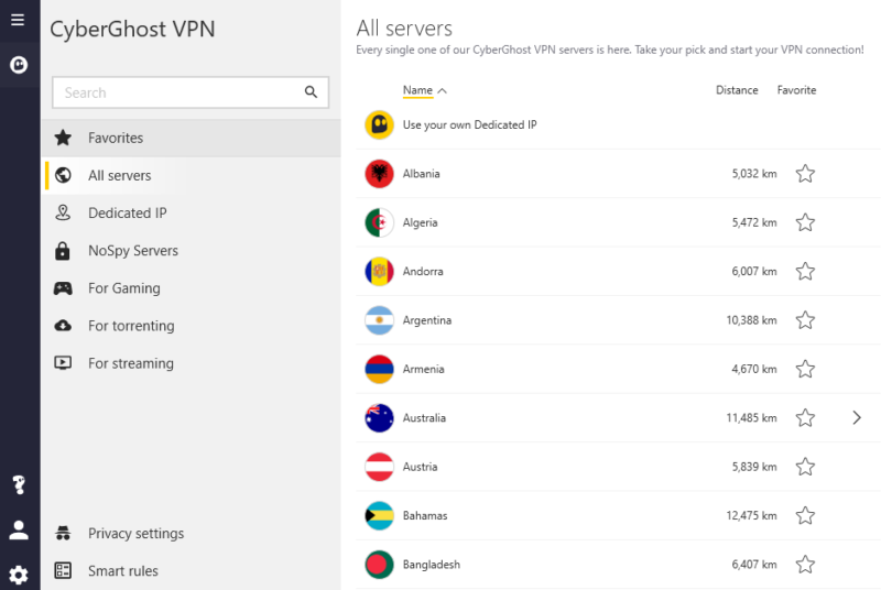 cyberghost vpn server